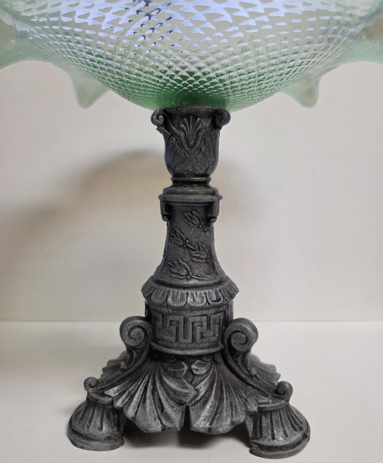 Antique Frilled Uranium Art Glass Bowl Brides Basket with Base
