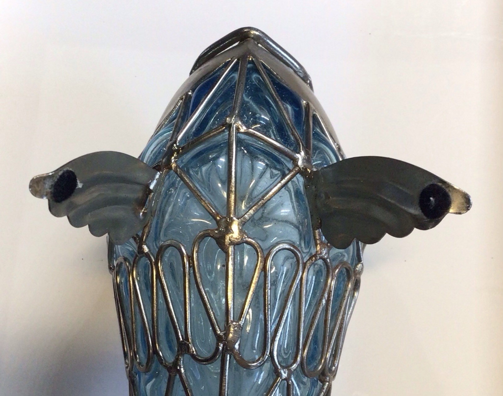 Glass & Wire Frame Blown Glass Pier 1 Blue Fish