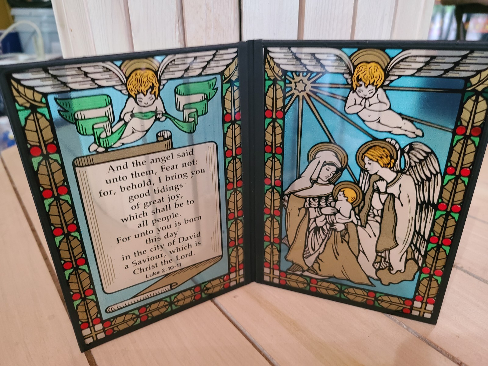 Stained Glass Panels Suncatcher Jesus Religious Nativity Luke verse