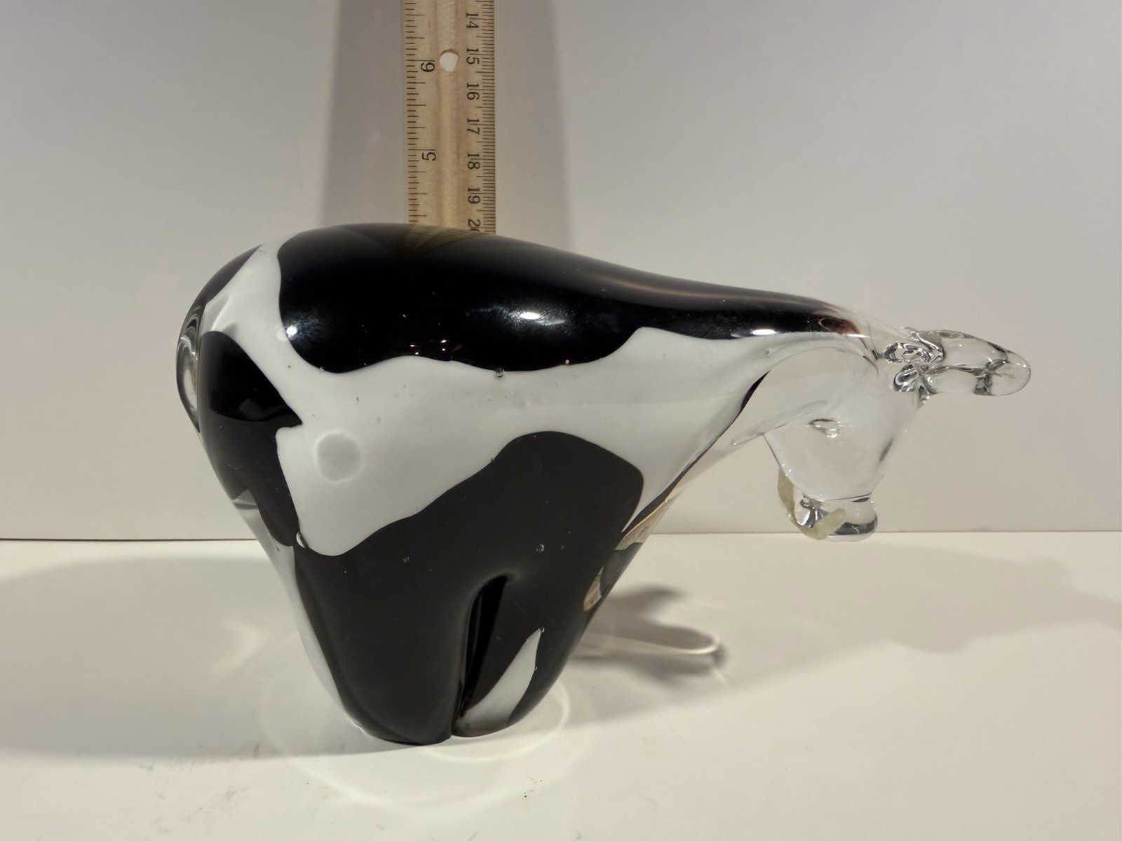 Crystal Clear Art Glass Zebra Cow Figurines Black White Animal Lot of 2