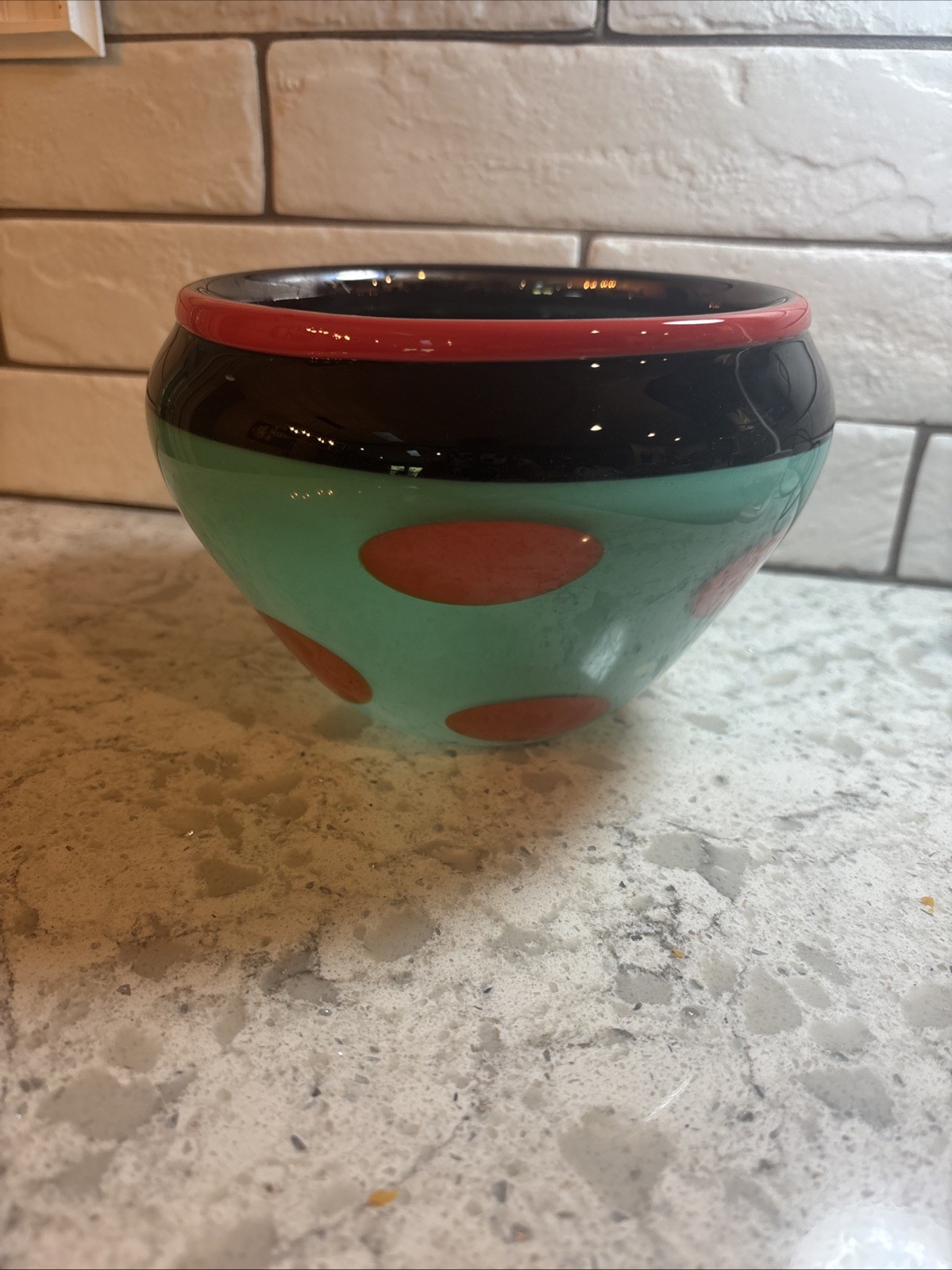Jane Bruce Art Glass Vase Poka Dot Pattern Signed 12/1986 New York Studio