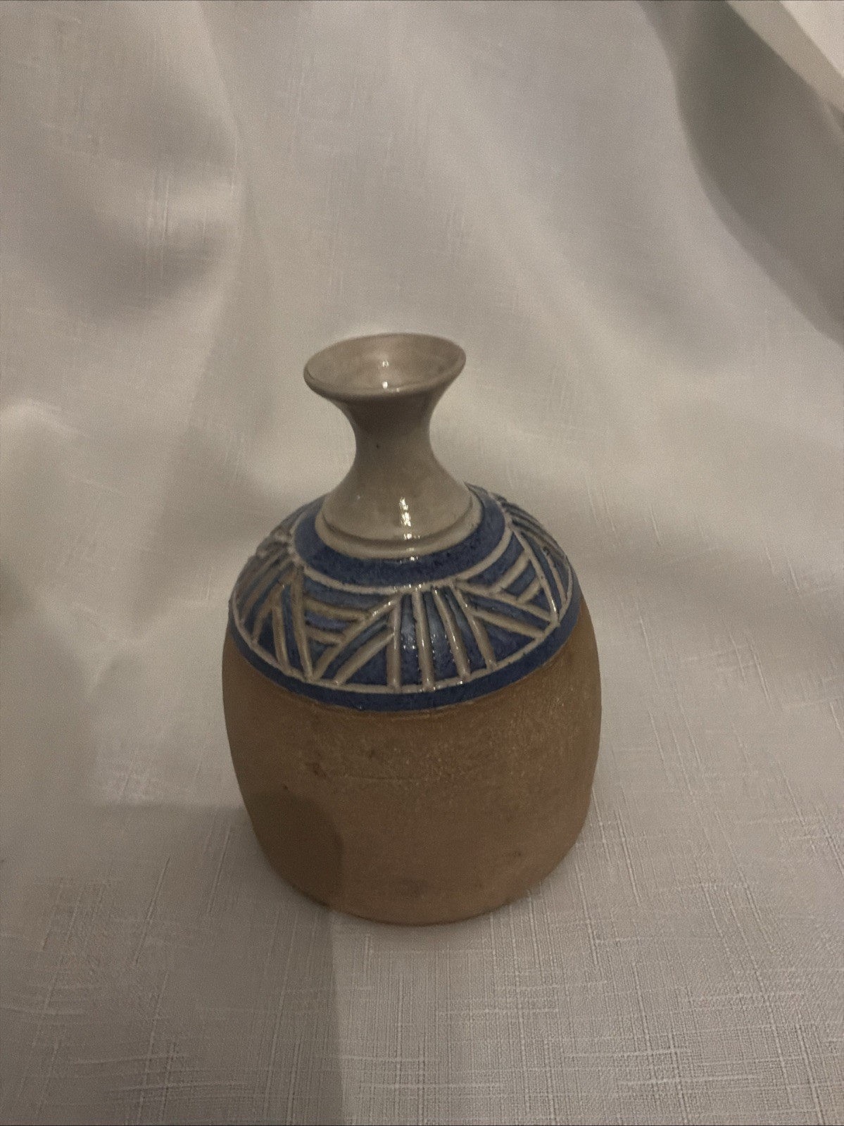 Handmade Ceramic Vase Abstract Geometric Pattern Decorative Signed