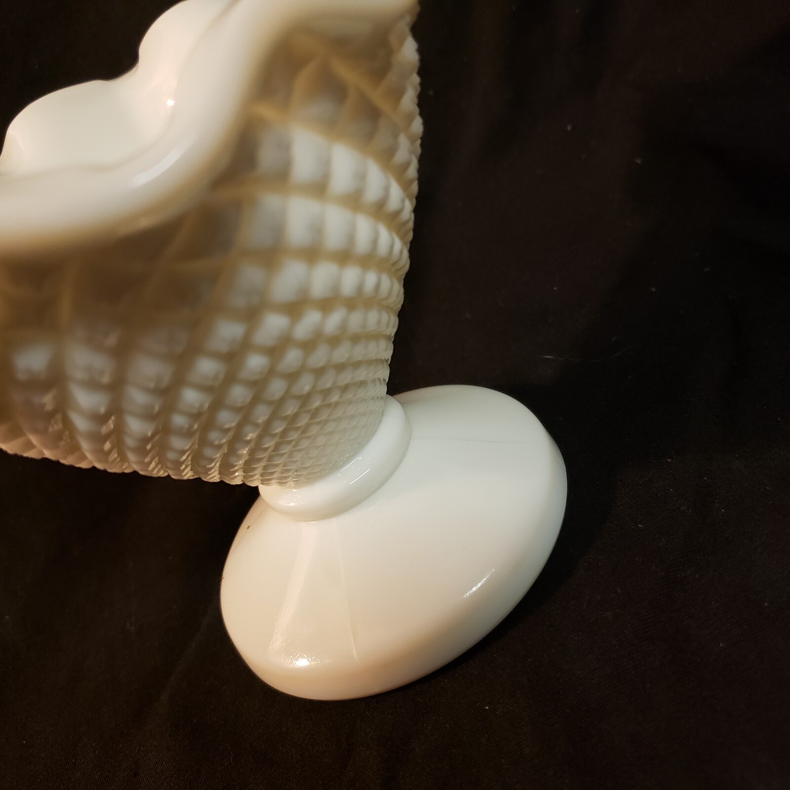 Small Vtg Milk Glass Diamond Point Hobnail Vase Bowl Candy Dish Mid Century 4.5″