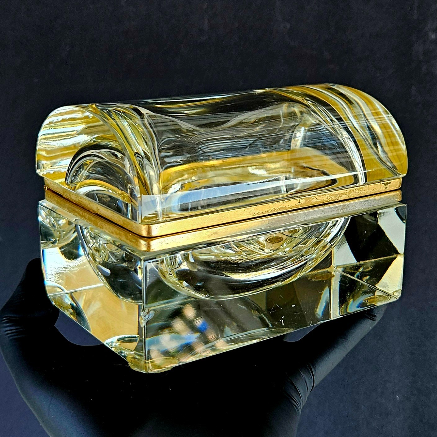 Vintage Italian Mandruzzato Crystal Murano Glass Casket Jewelry Box