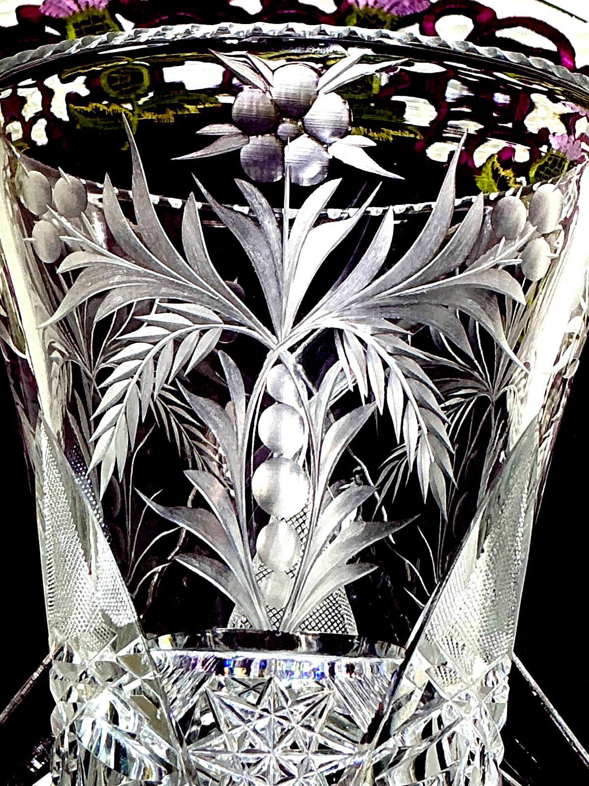 Tuthill Signed American Brilliant Period ABP 12” Cut Glass Crystal Corset Vase