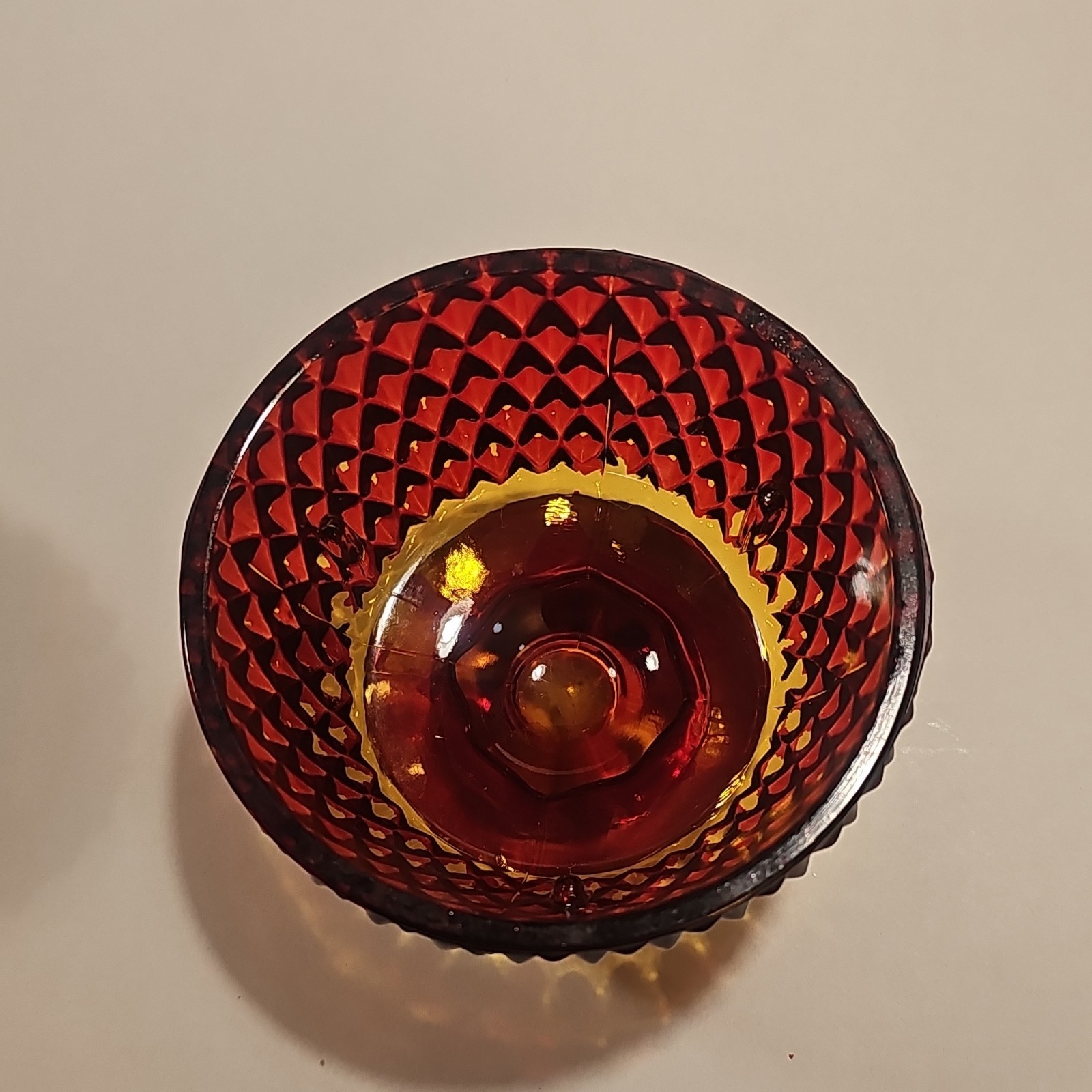 Vintage Red Diamond Point Fairy Lamp / Light Indiana Glass 5″ Tall