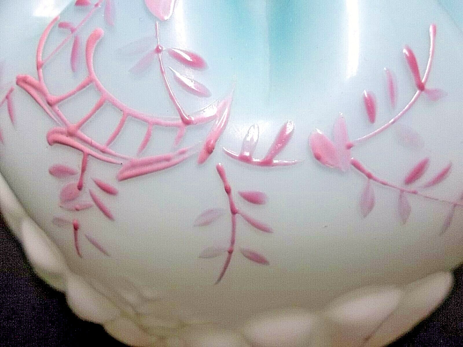 ART GLASS ROSE BOWL FLORAL ENAMEL WITH SHELL CRIMPED TOP