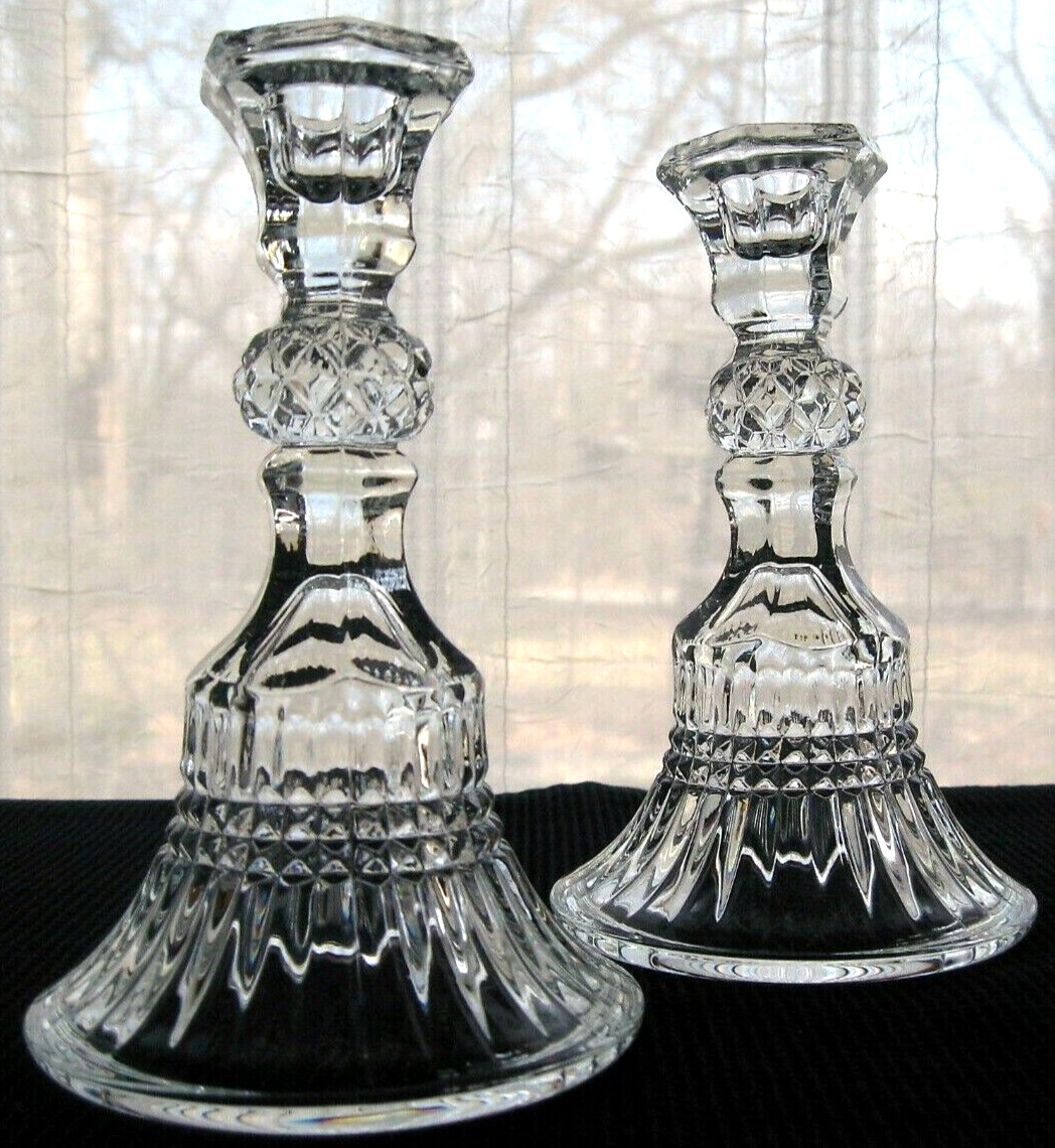 Tiara Indiana Glass 2 Clear Venetian 7 3/8″ Taper Candle Holders