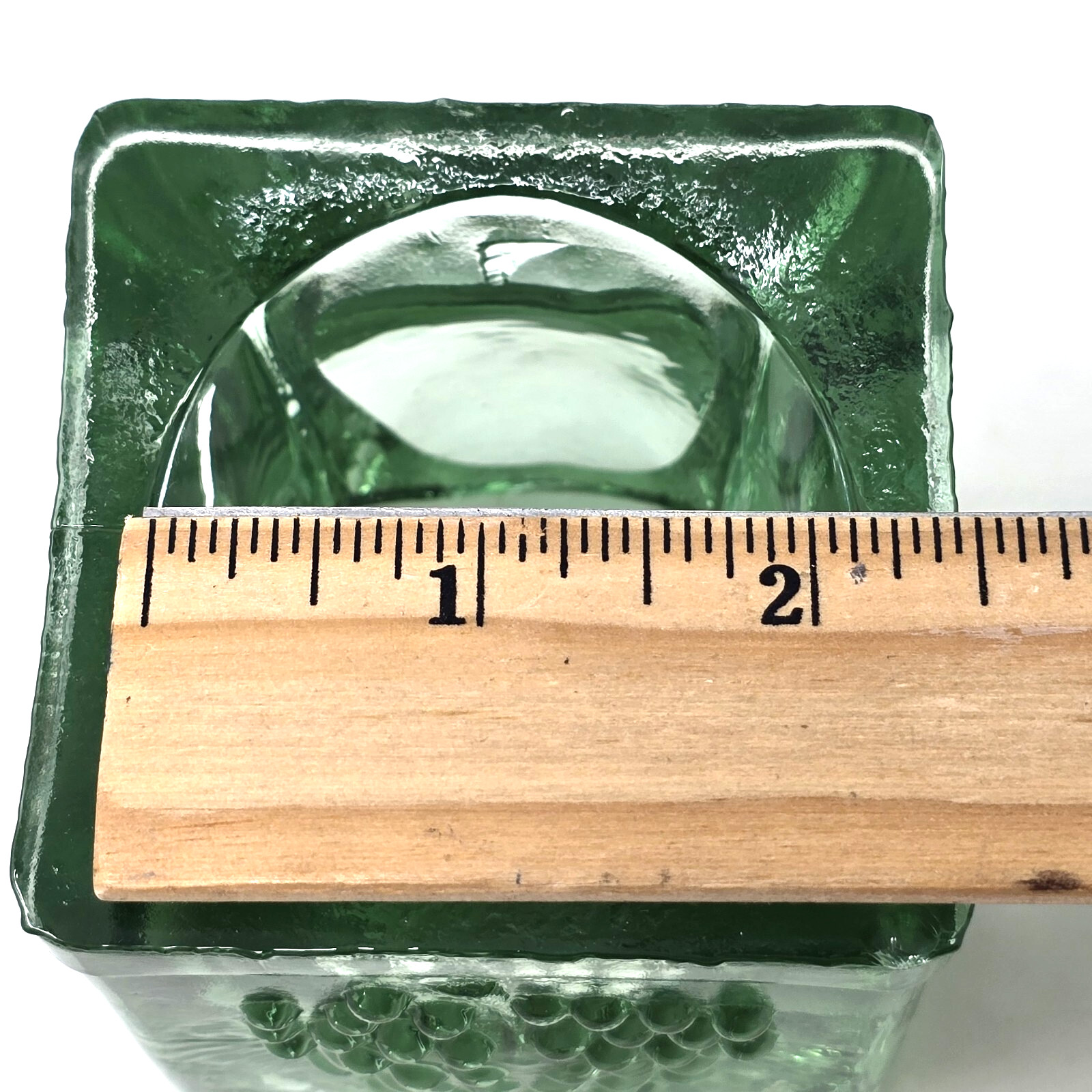 Vintage Green Recycled Glass Fruit 3D Raised Candle Holders Heavy Set Of 2