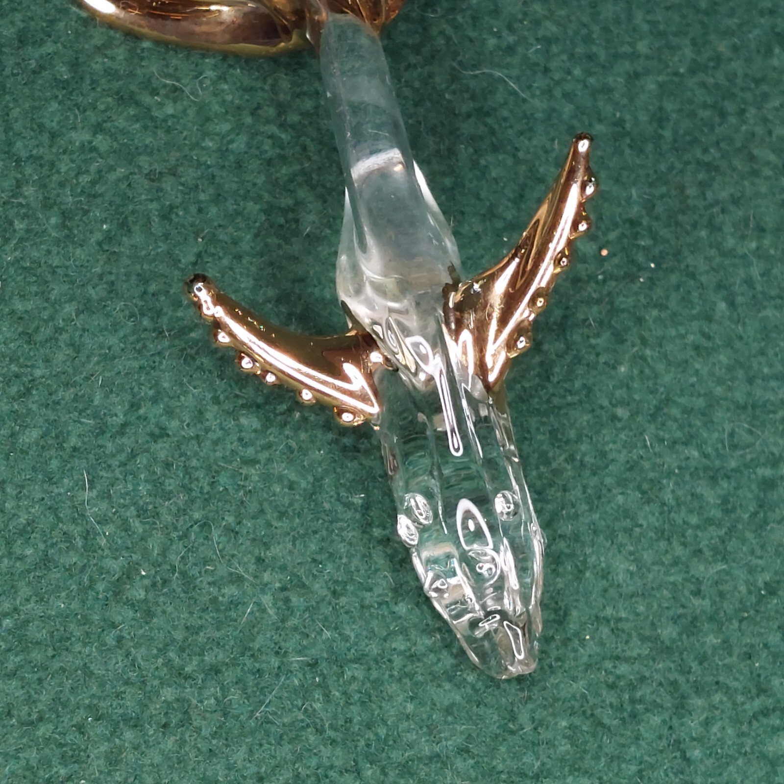 Vintage Glass Whale Figurine 4 inches long Clear with gold tail and flippers