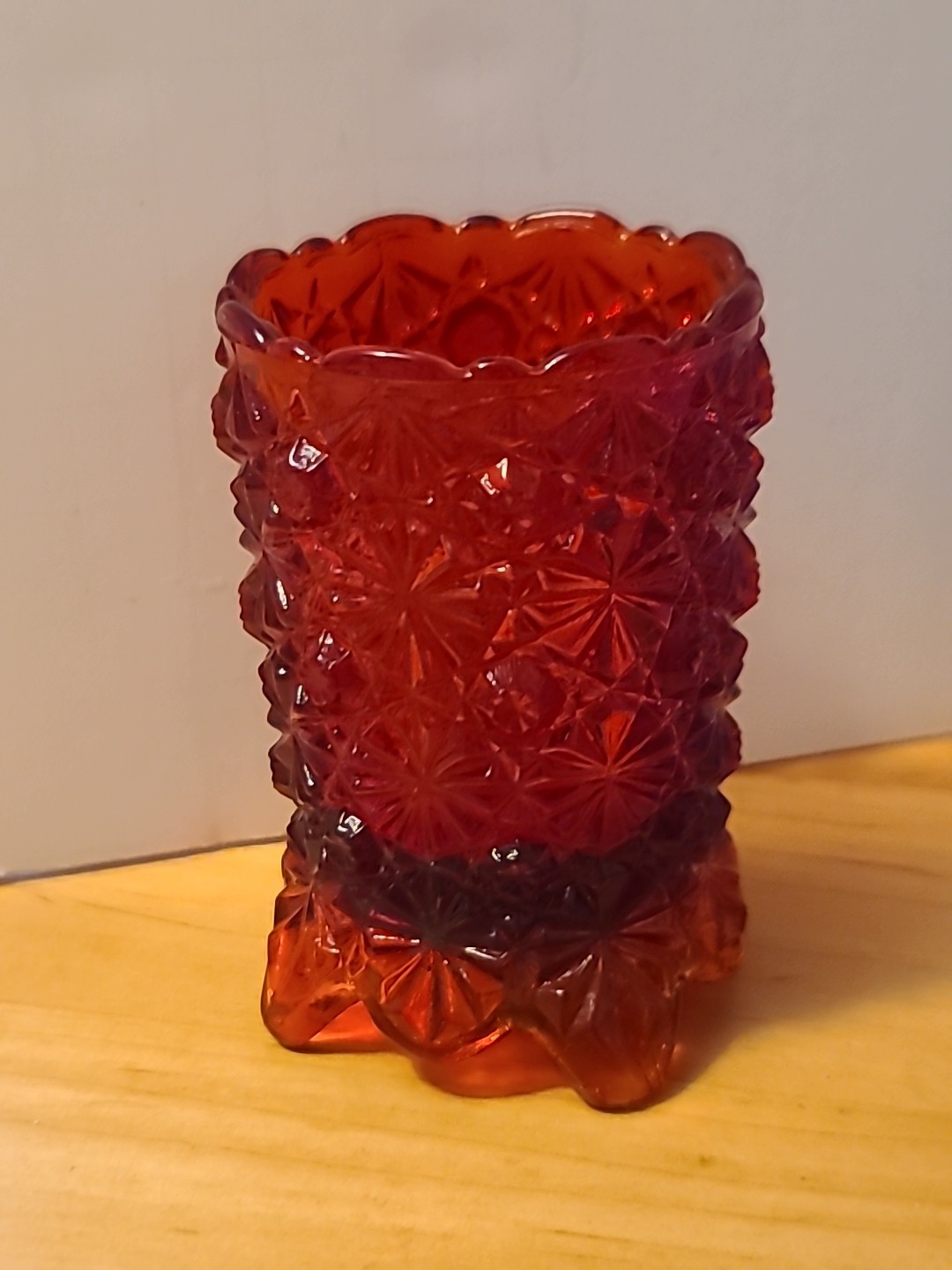 Vintage Red Daisy Button Amberina Candle Holder