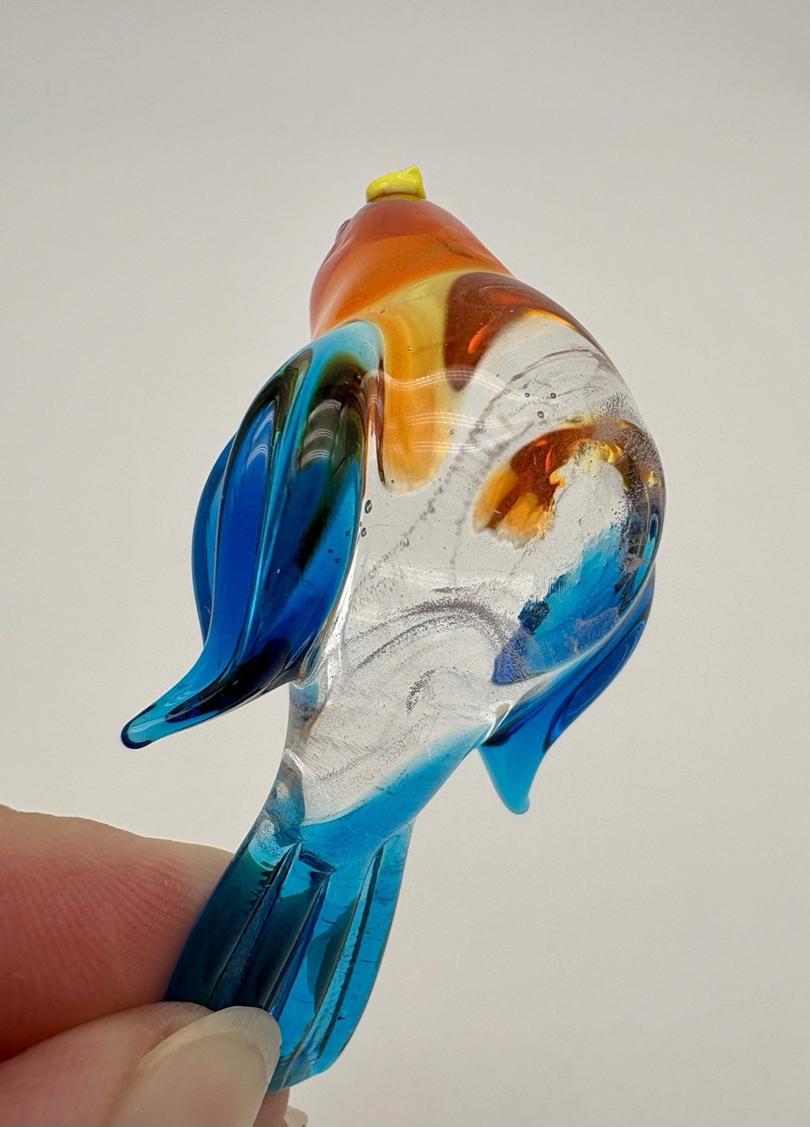 Vintage Small Hand Blown Glass Bird Figurine Decor Multicolored Tiny Miniature