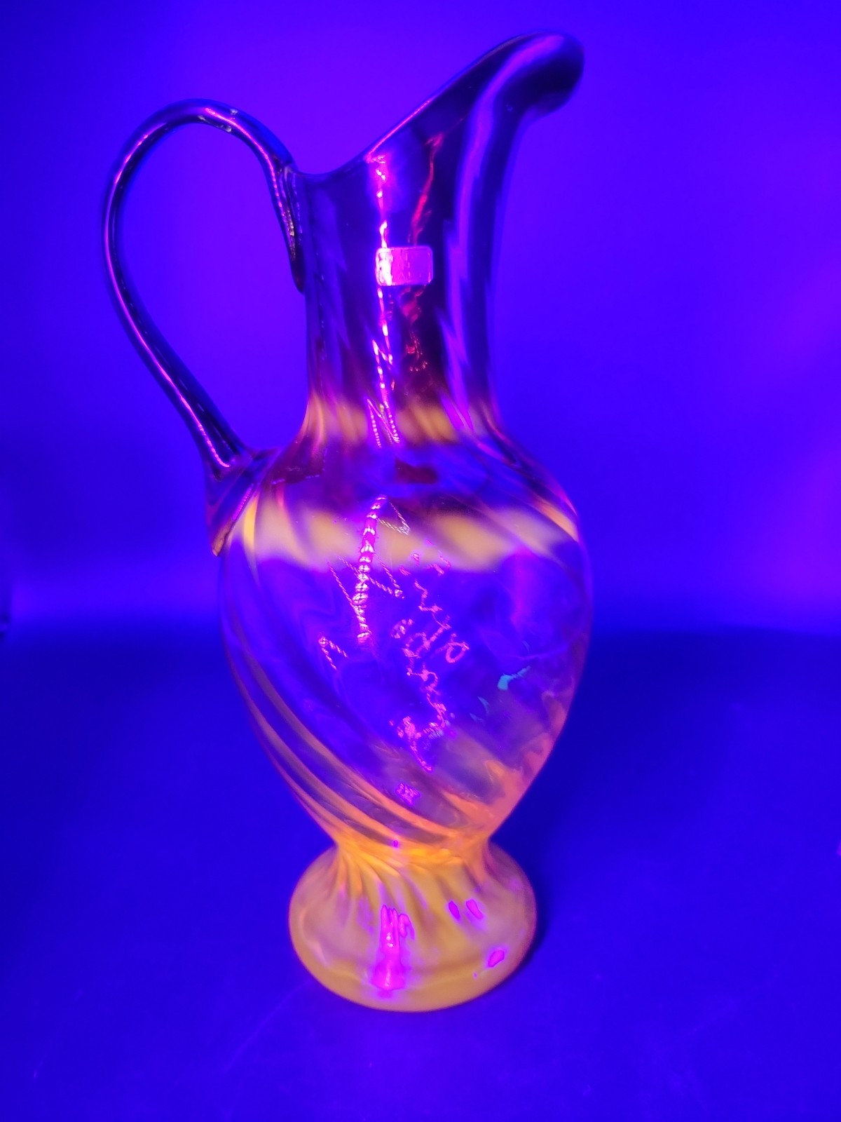 Amberina Ewer Swirl Glass With Applied Handle