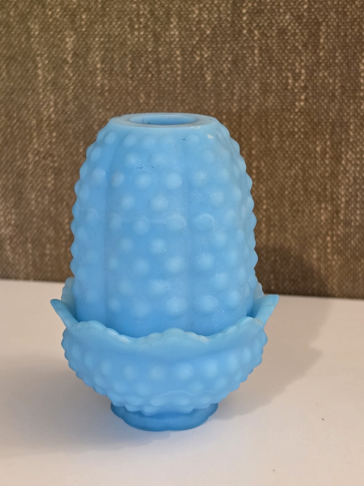 Fenton Fairy Lamp Blue Hobnail Milk Glass Decorative Matte Finish