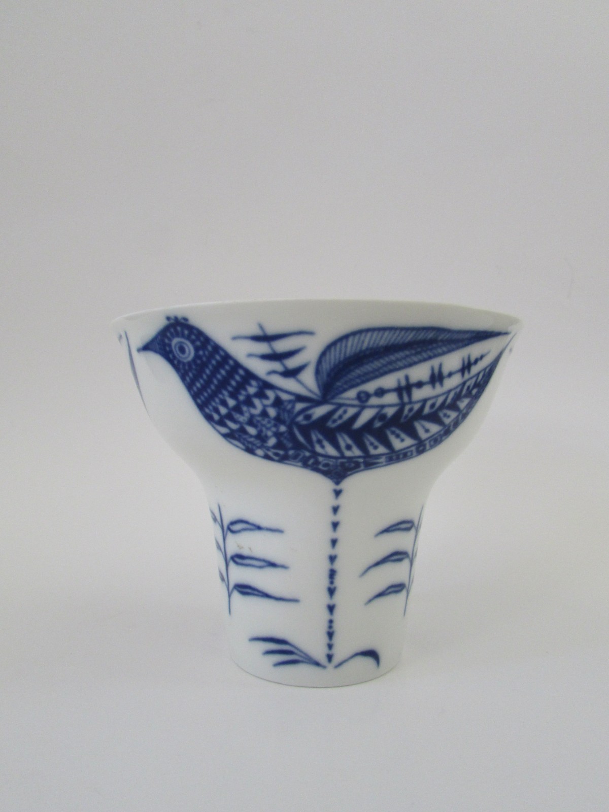 Porsgrund Norway Porcelain Scandi Mid Century Modern Blue & White Bird Vase