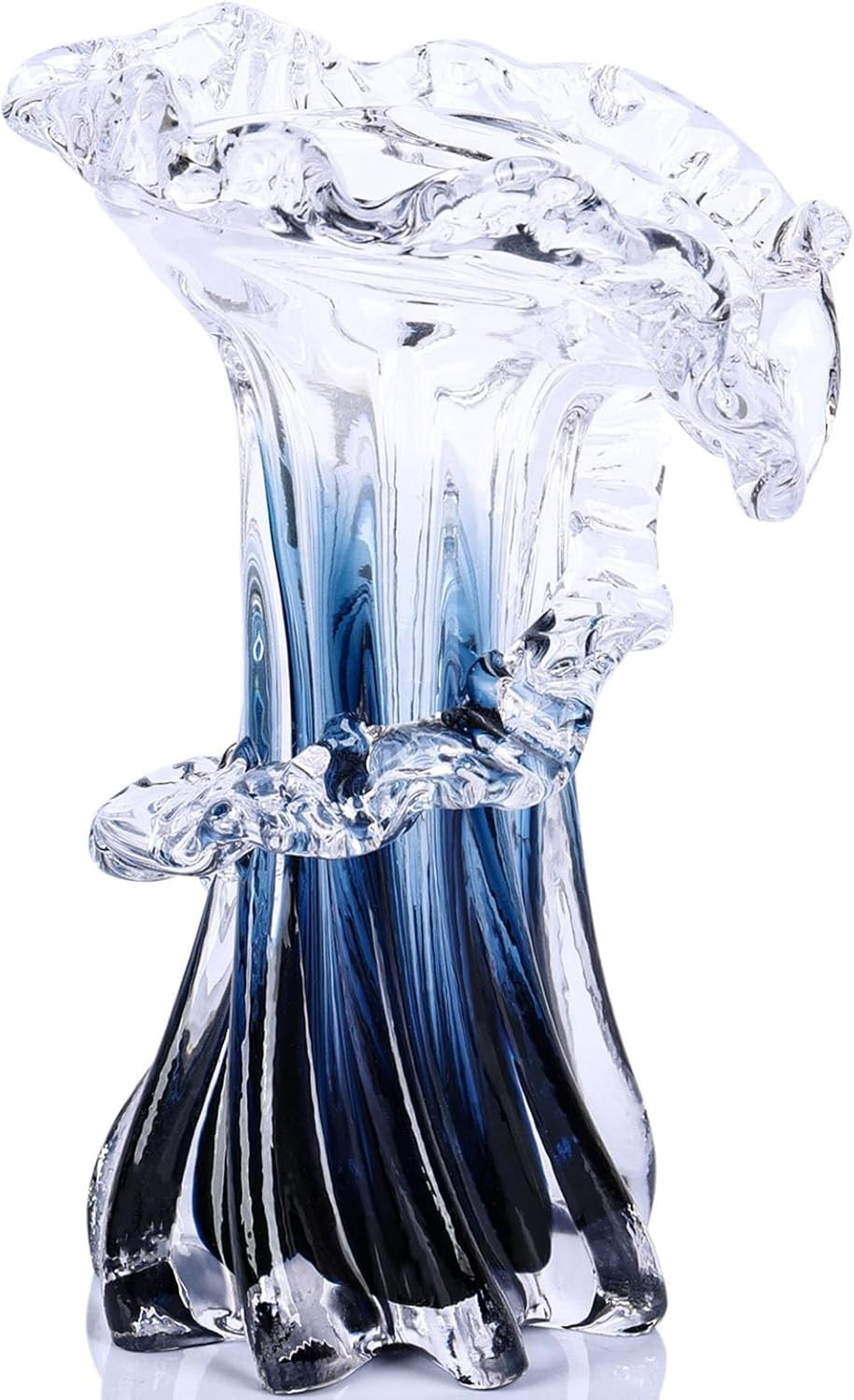 Blue White Clear Wave Vases Gradient, Murano Hand Blown Glass Vase Unique Art…