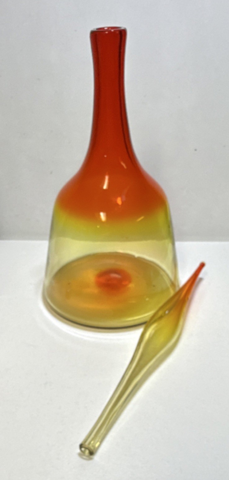 MCM Blenko Amberina/Tangerine Decorative Art Glass Bottle w/ Original Stopper