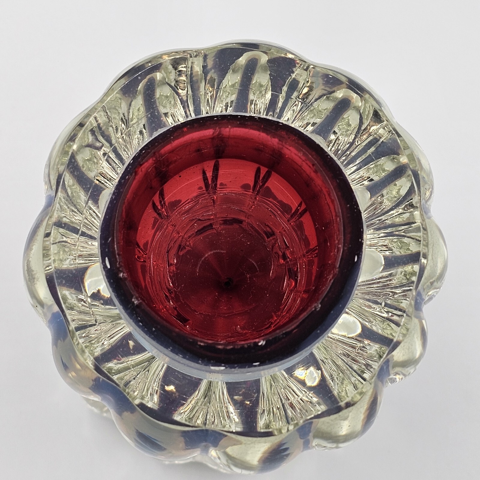 Vintage Sommerso Art Glass Paperweight Inkwell Petal Cased Red Purple READ