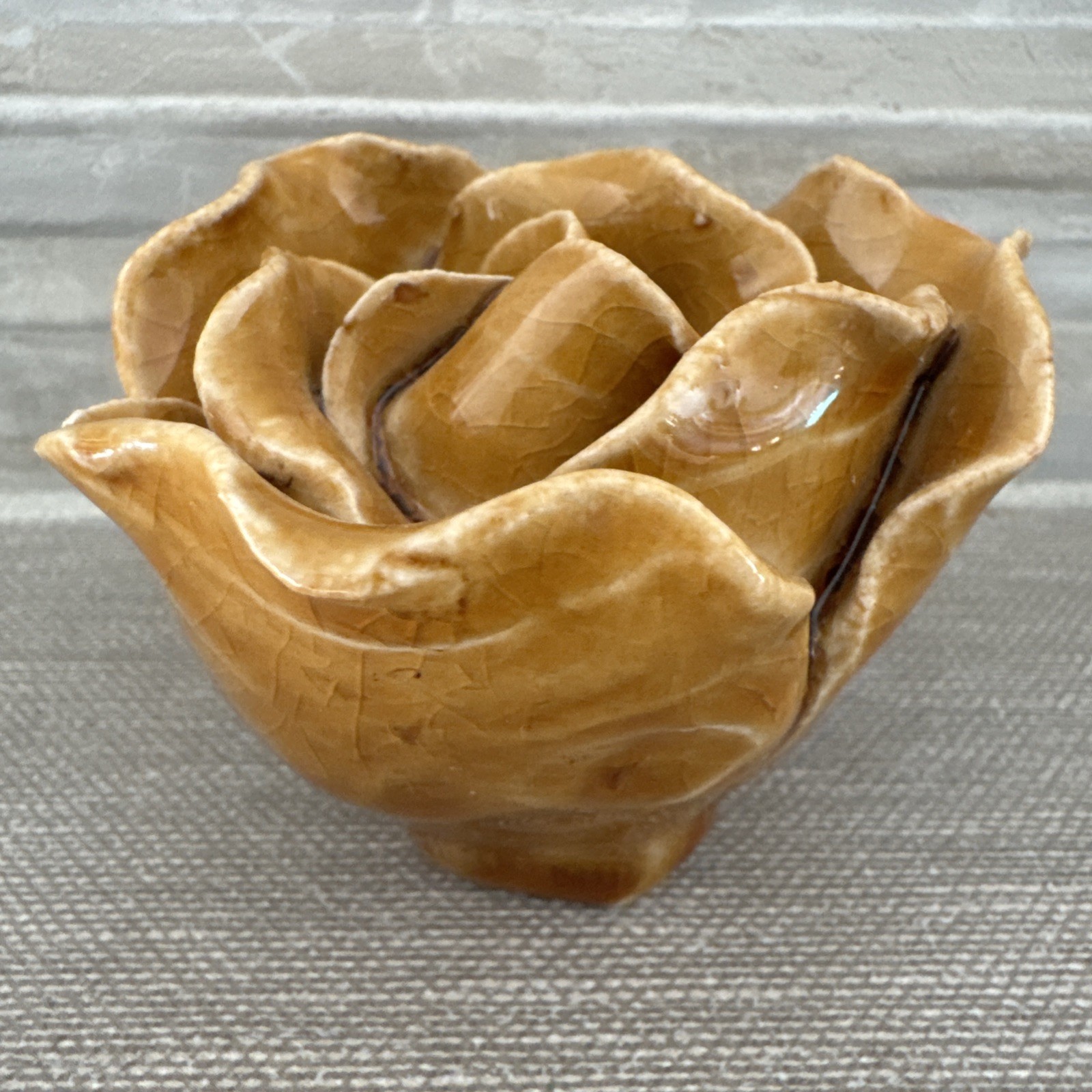 Studio Art Pottery Ceramic Rose Bud Flower Figurine, Granny Core Decor 2×2.5”