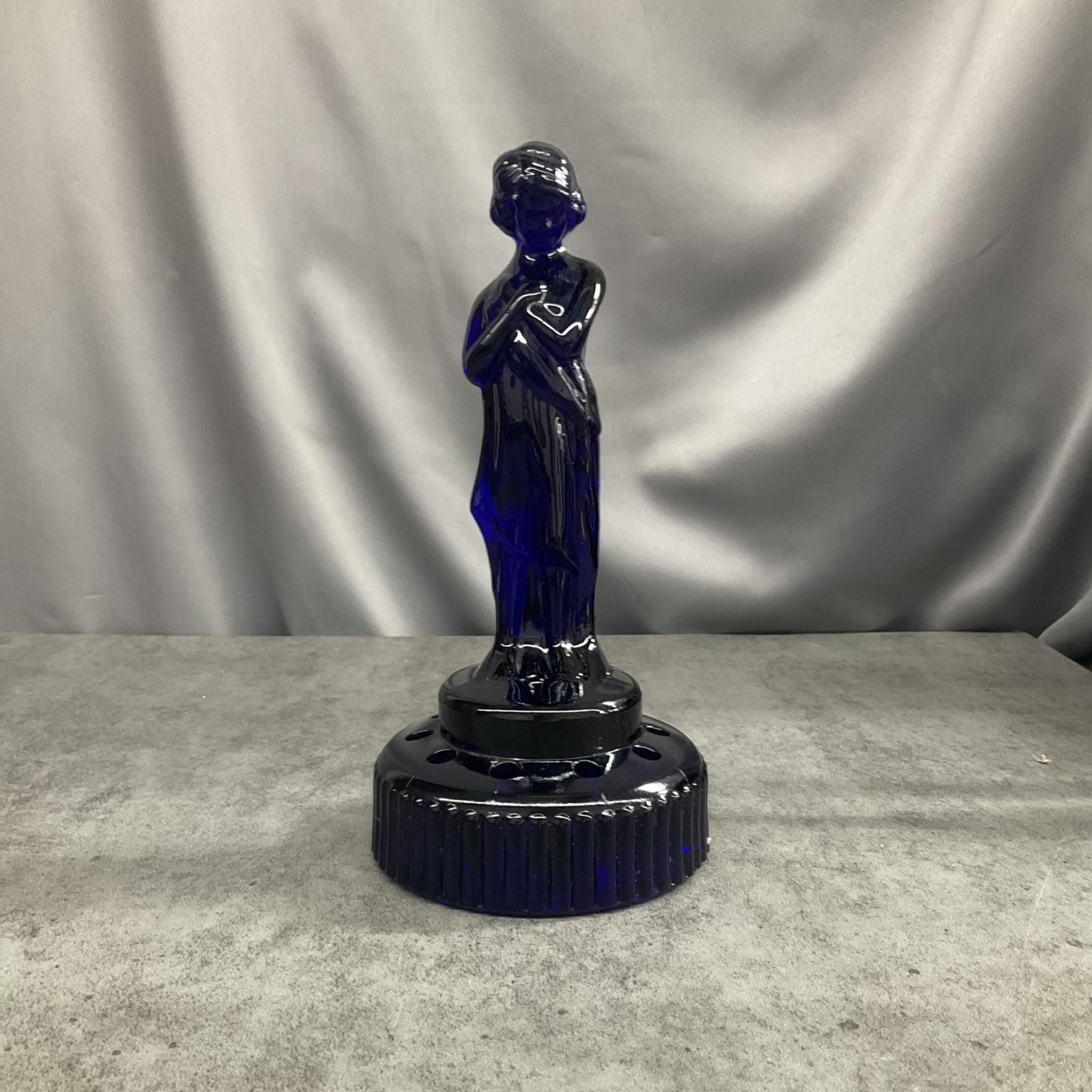 Imperial Glass Draped Lady Flower Frog Cobalt Blue 8.5 In