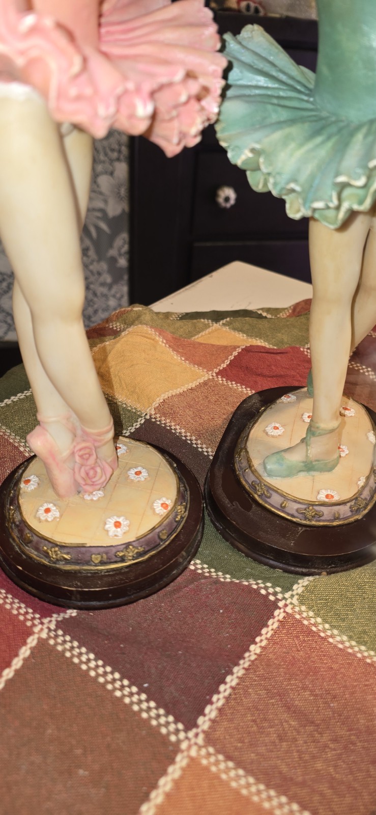 Ceramic Ballerina Figurine Set Hand Painted Pink Blue Glossy Ballet Pottery