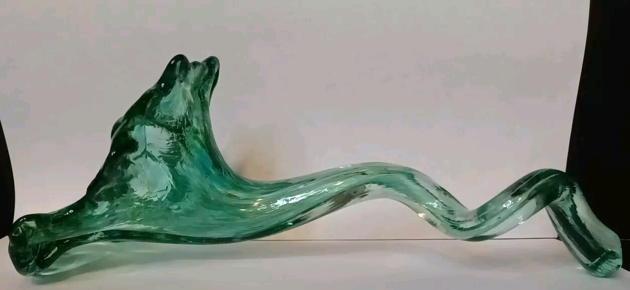 Art Glass Flower Sculpture Figure Decor Abstract 9.5″ Green Blue