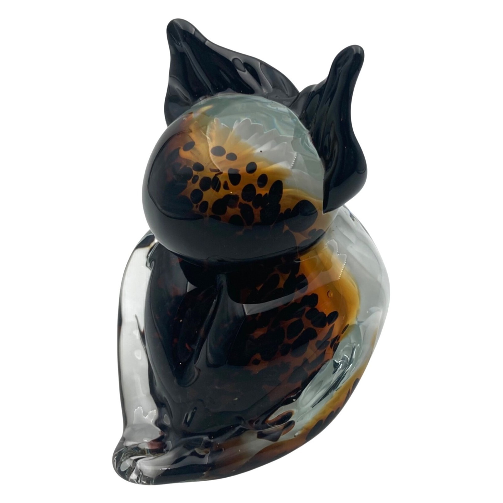 Studio Art Blown Glass Great Horned Owl Bird Paperweight Figurine Statue Figure