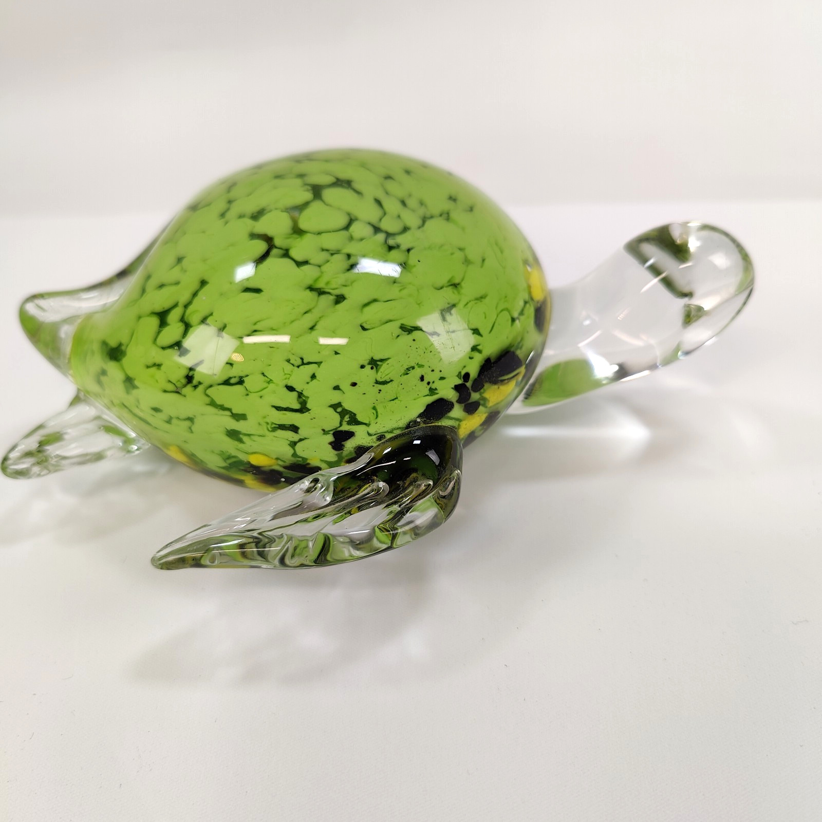 Fifth Ave Crystal Heavy Art Glass Green Sea Turtle 7” Large Heavy Paperweight