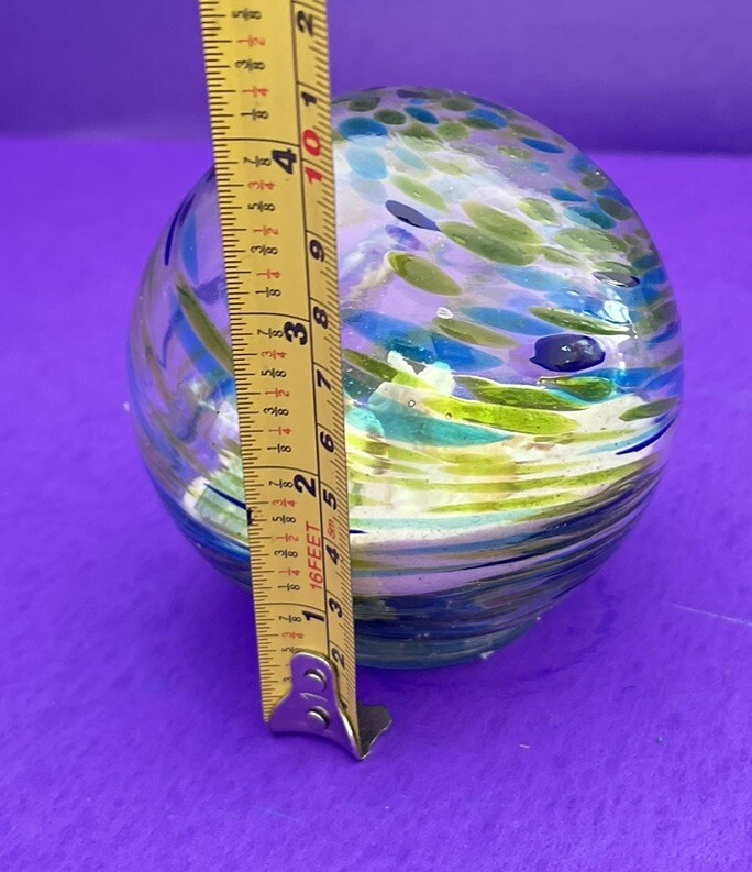 Hand Blown Art Glass Ball Paperweight w/Sand and Shells 4”Wide SALE!