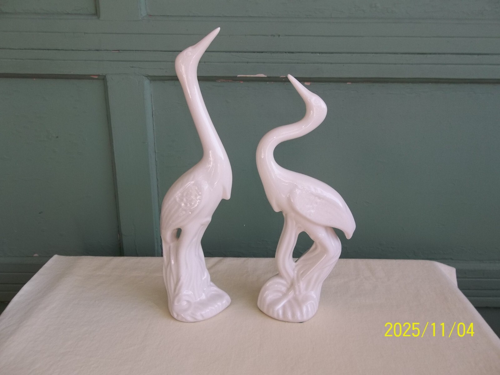 HTF Pair JARU California Pottery Vtg. Mid Century White Crane Heron Figures