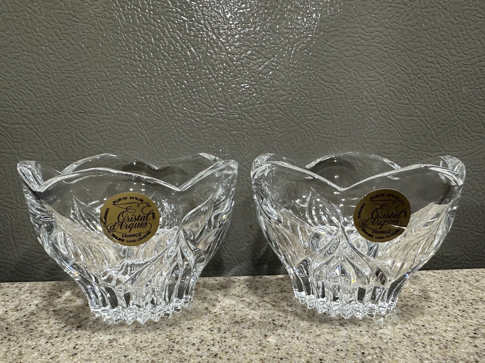 2 NOS Cristal d’ Arques France Ancona Crystal Glass Votive Taper Candle Holders