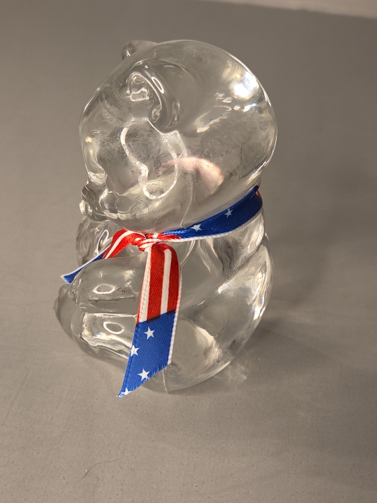 Fenton Bear Historical Collection USA Patriotic 4th of July Ribbon Clear Blown