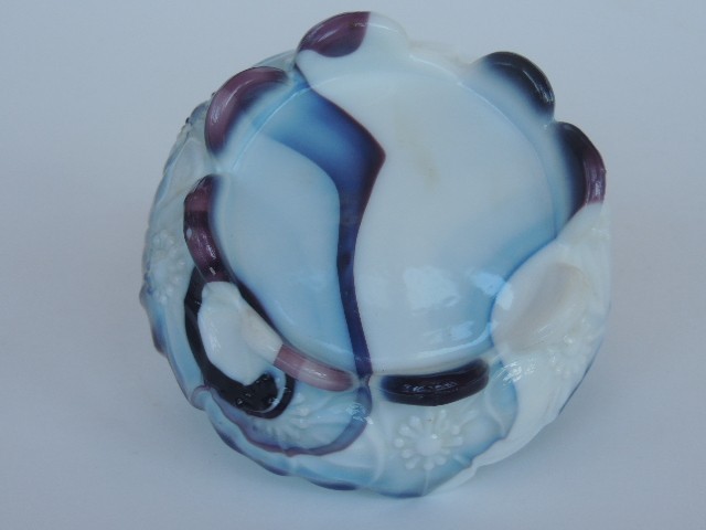 MCM Slag Glass Blue Carmel Dogwood Westmoreland Retro Basket Vintage Bowl