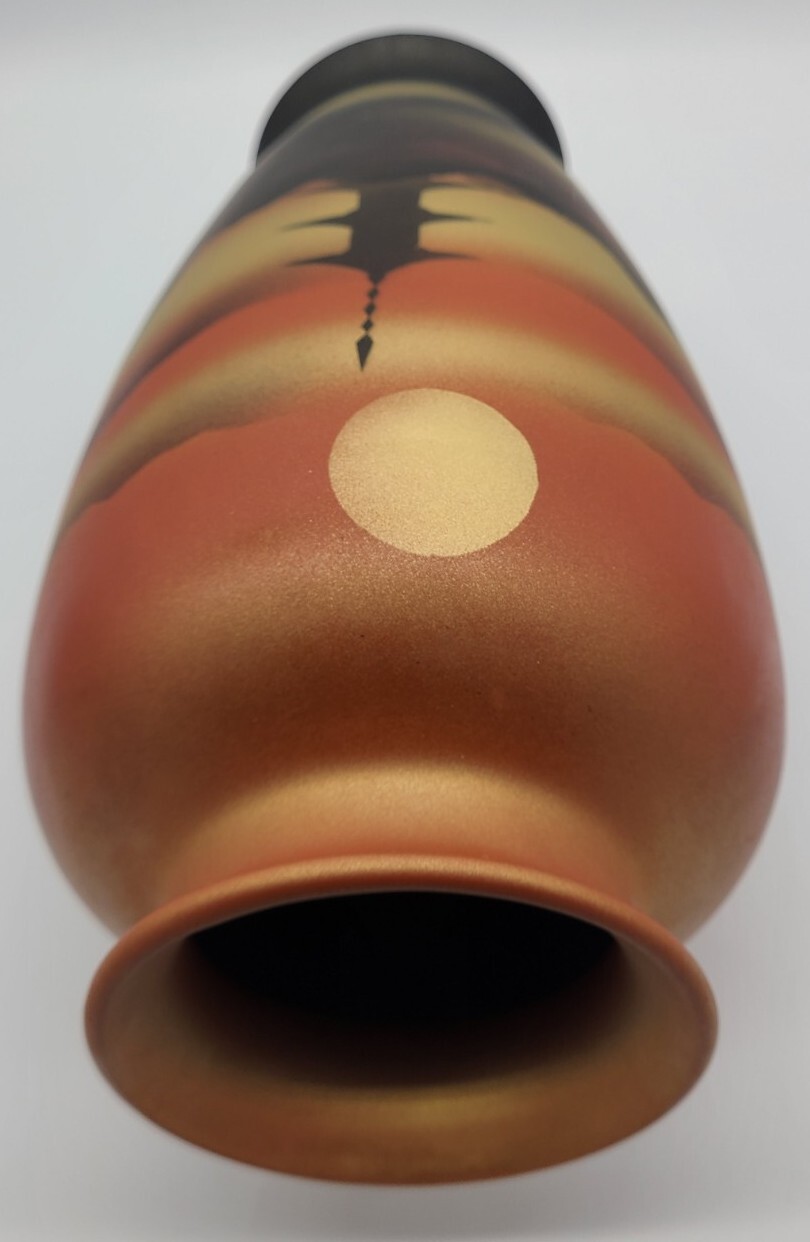 MCM Japanese Utsuwa Airbrush Landscape Pagoda Mountains Ceramic Floor Vase