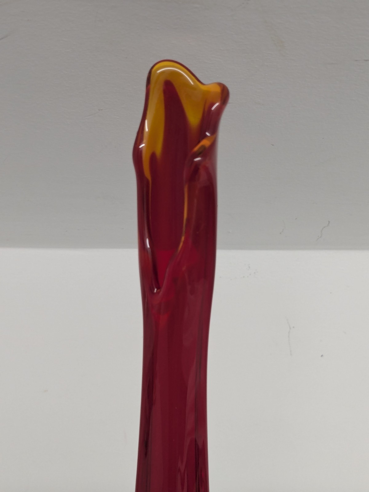 Vintage Viking Glass Epic Column Ribbed Pedestal Swung Vase Ruby 13.25″ Glows