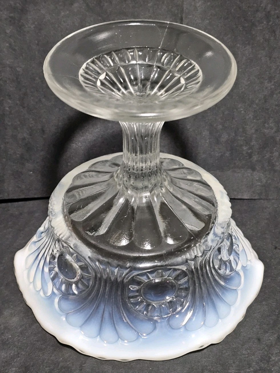 Vintage Fenton Glass Scroll & Eye Pattern Opalescent Compote Circa 1960s Era