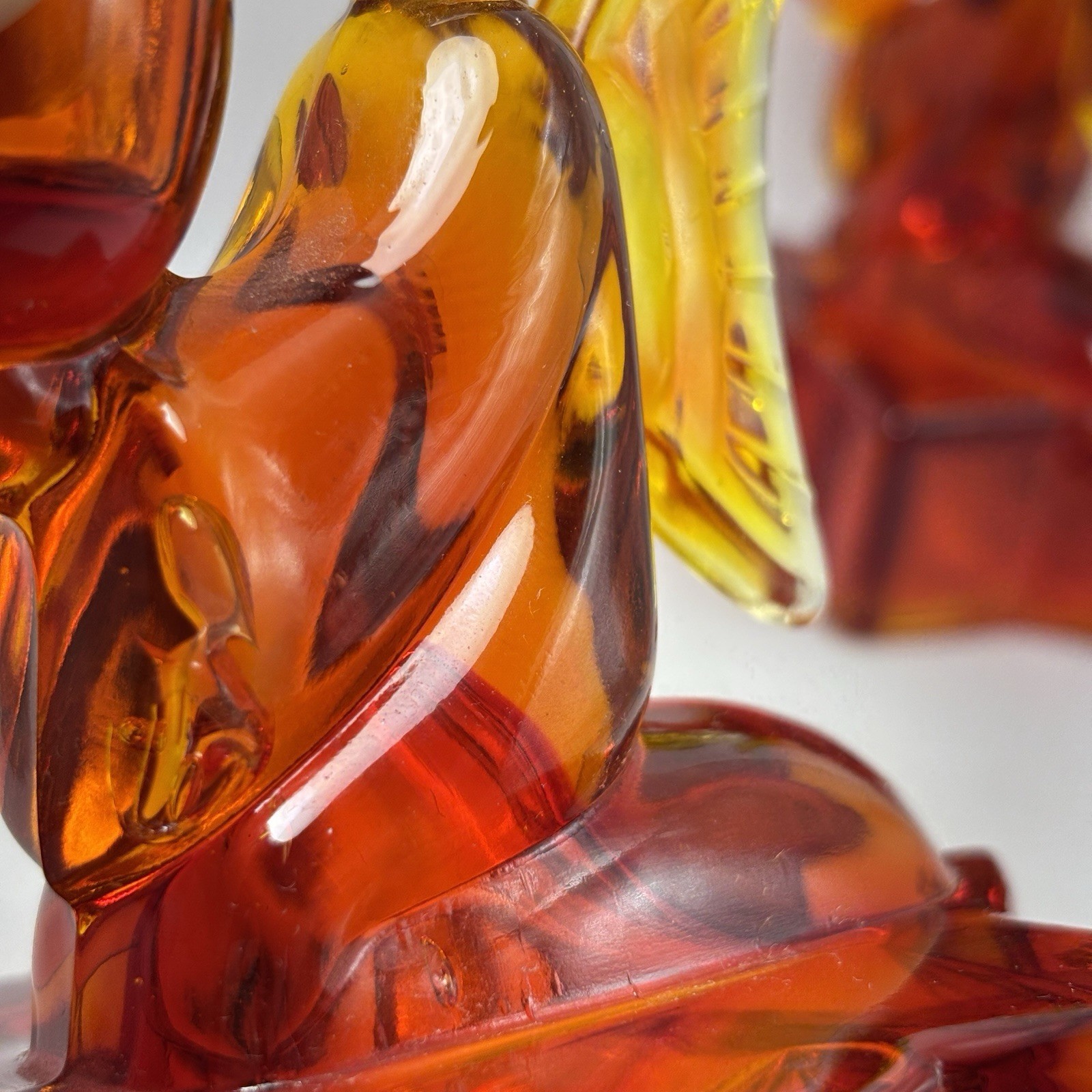 L E Smith Angel Star Candle Holder Amberina, Orange Glass Set Of 2 READ