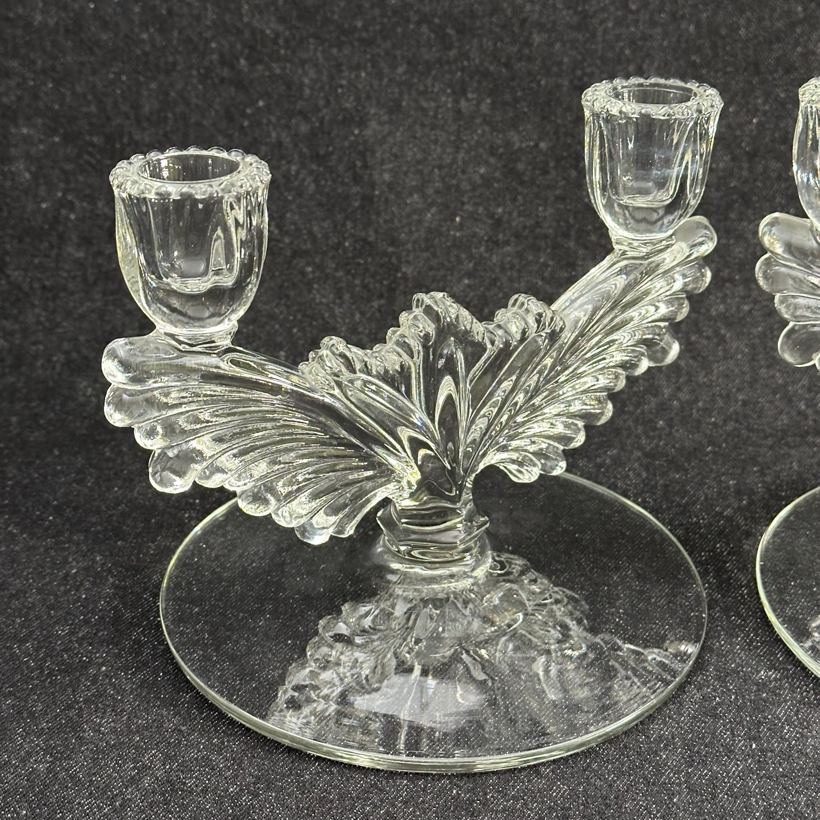 Tiffin Feathered Wing Double Light Candlestick Holders – Vintage Pair