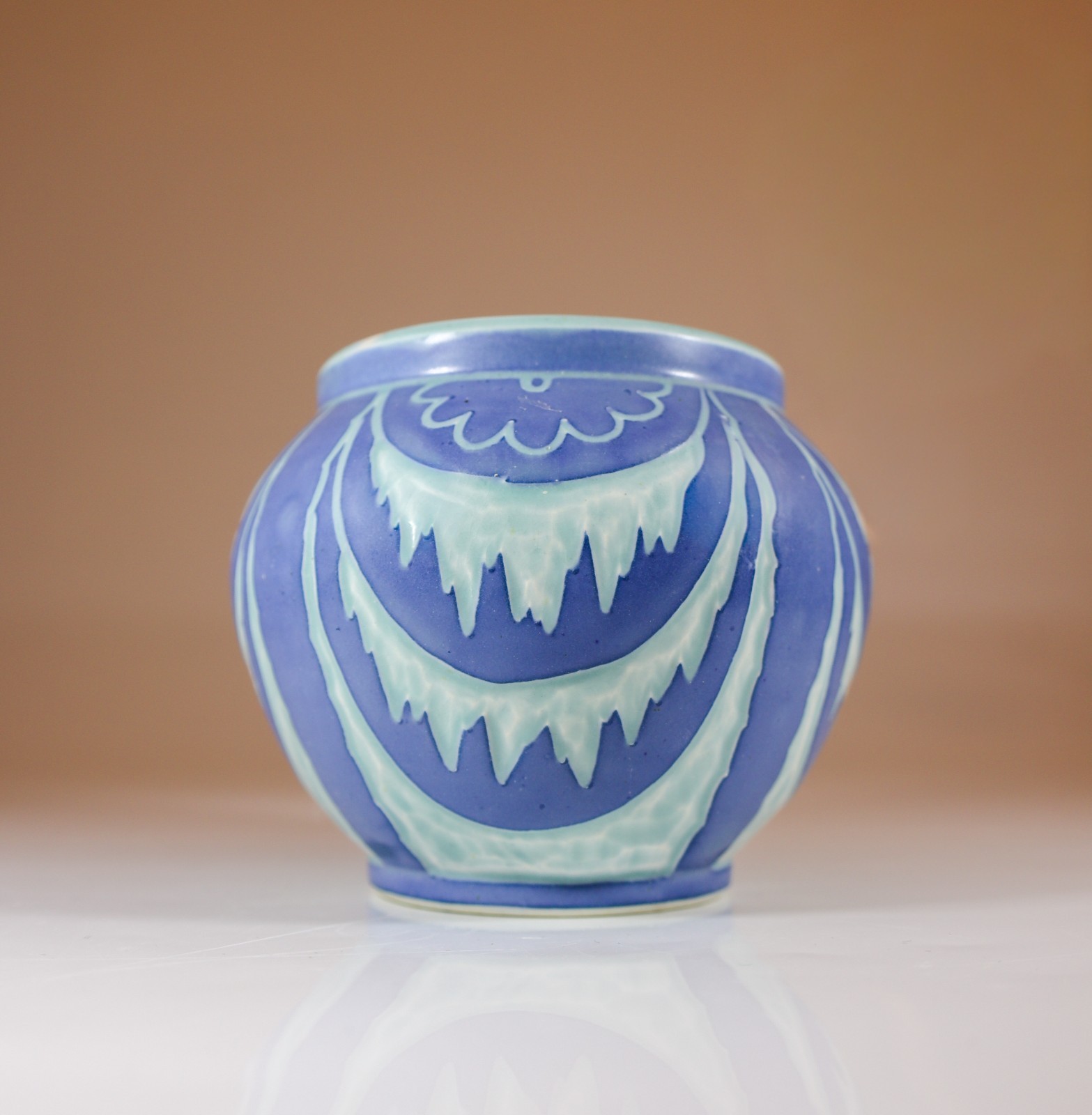 Art Nouveau Vase Ceramics, Floral Turquoise & Blue Josef Ekberg Sgrafitto 1921