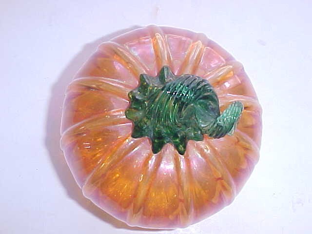 VINTAGE Carnival Glass Pumpkin Blown Glass 3.75” WIDE 3.25” TALL