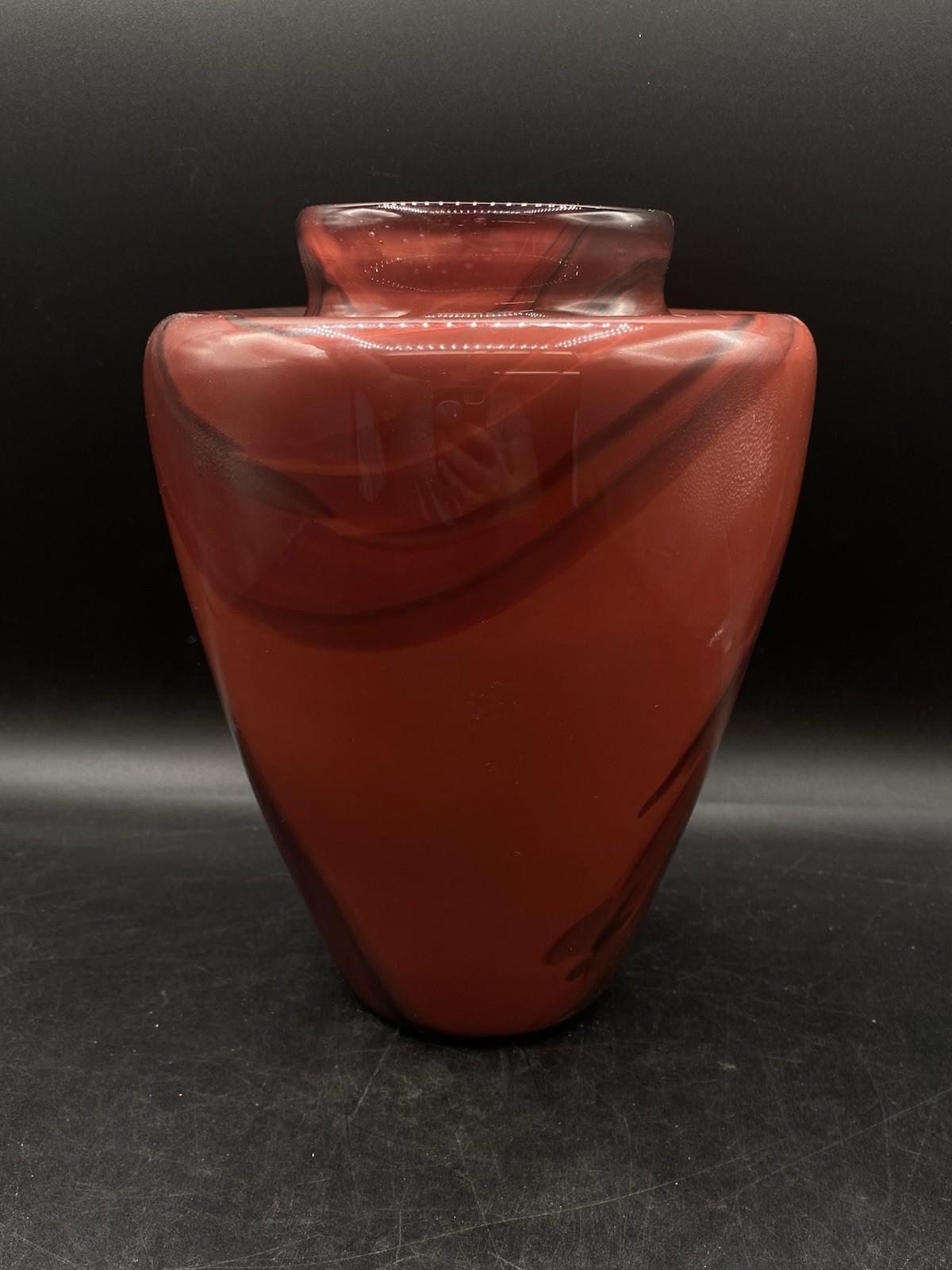 2005 Art Glass Artist Signed Dayne L Large Red Swirl Vase Vintage 8.5”