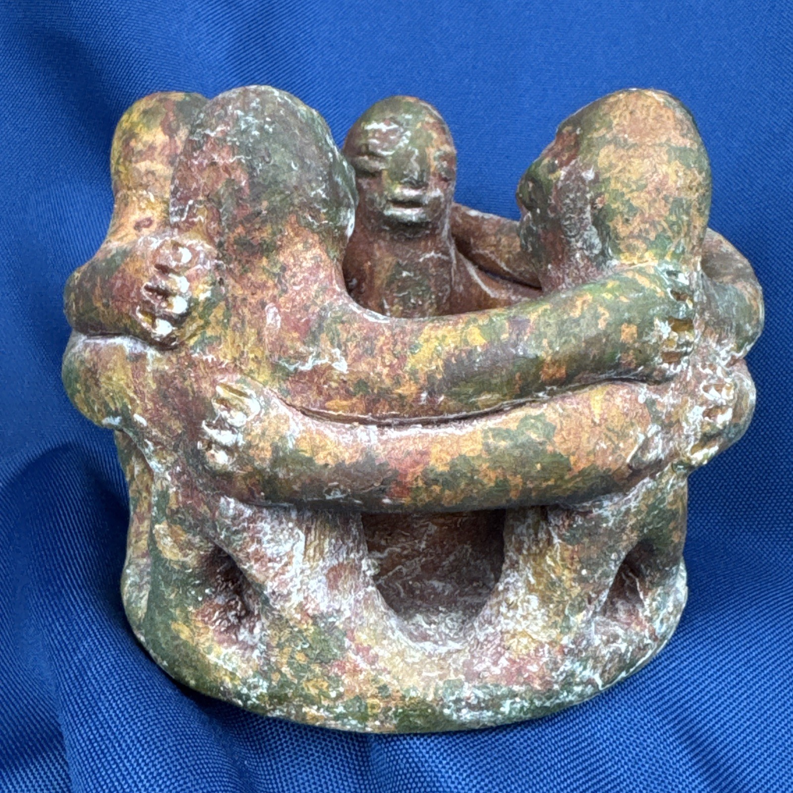 VTG Circle of Friends (5) Candle Incense Holder Aztec Mexican Folk Art Pottery