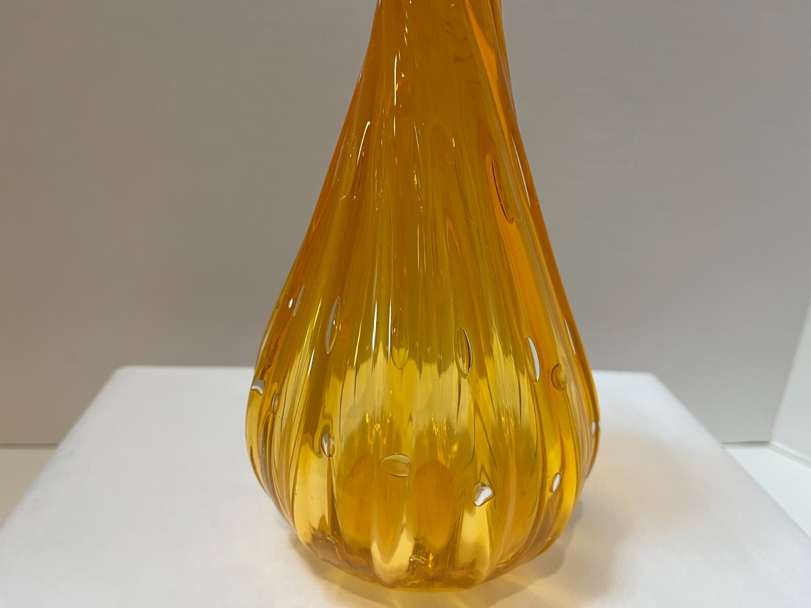 Orange Hand Blown Twist Art Glass w/Bubbles Vase Murano MCM style approx. 8 in