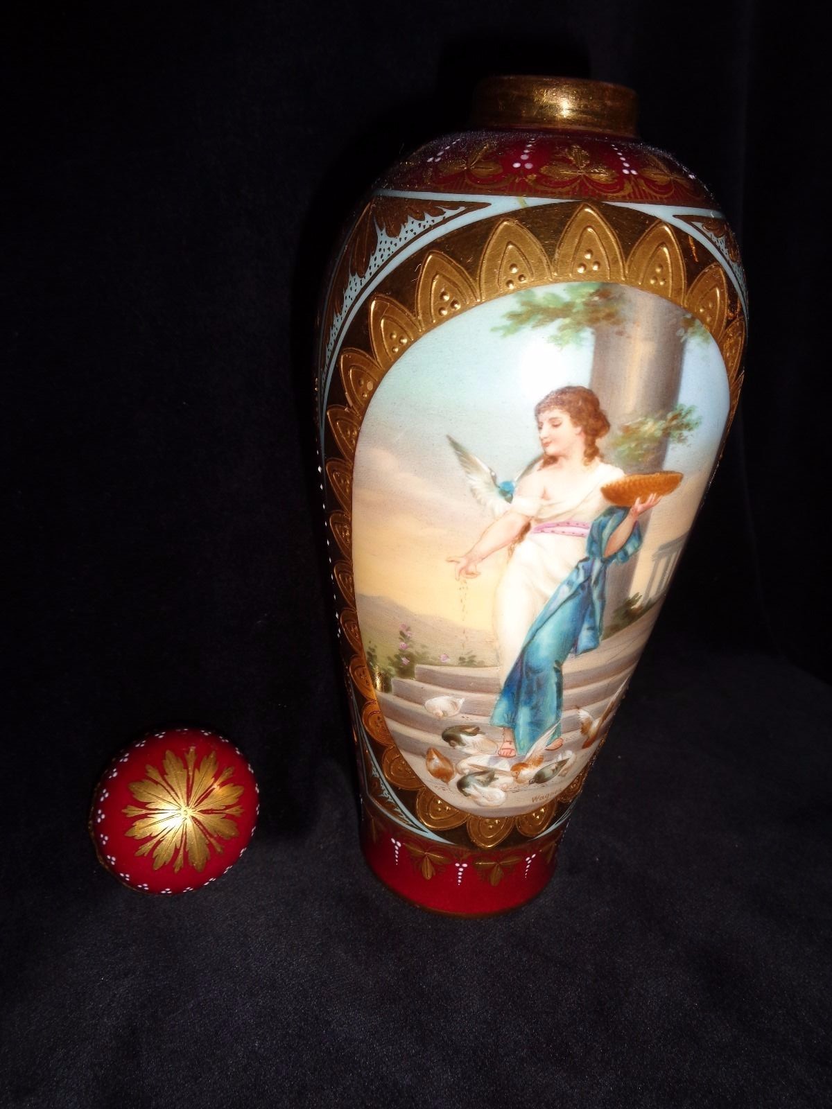Antique Hand painted Porcelain Royal Vienna Vase signed Wagner