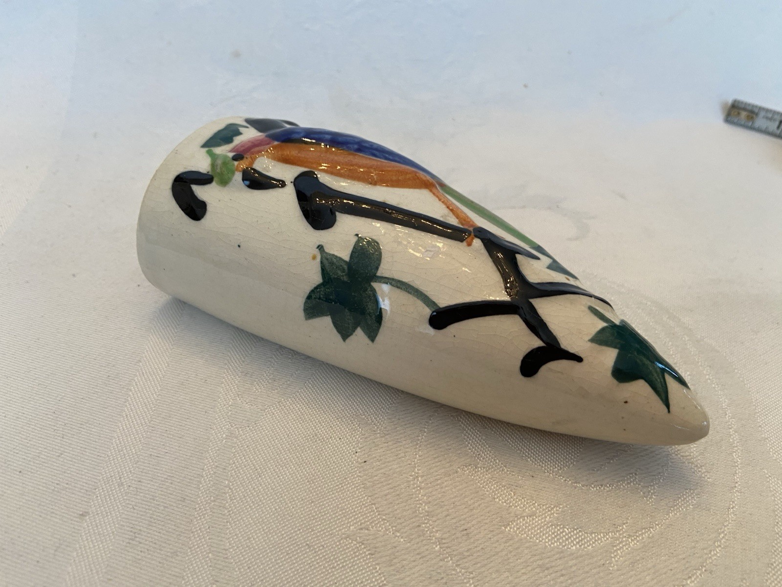Antique HandPainted MADE IN JAPAN Raised Parrot Wall Pocket Flowers 5 7/8″ Tall