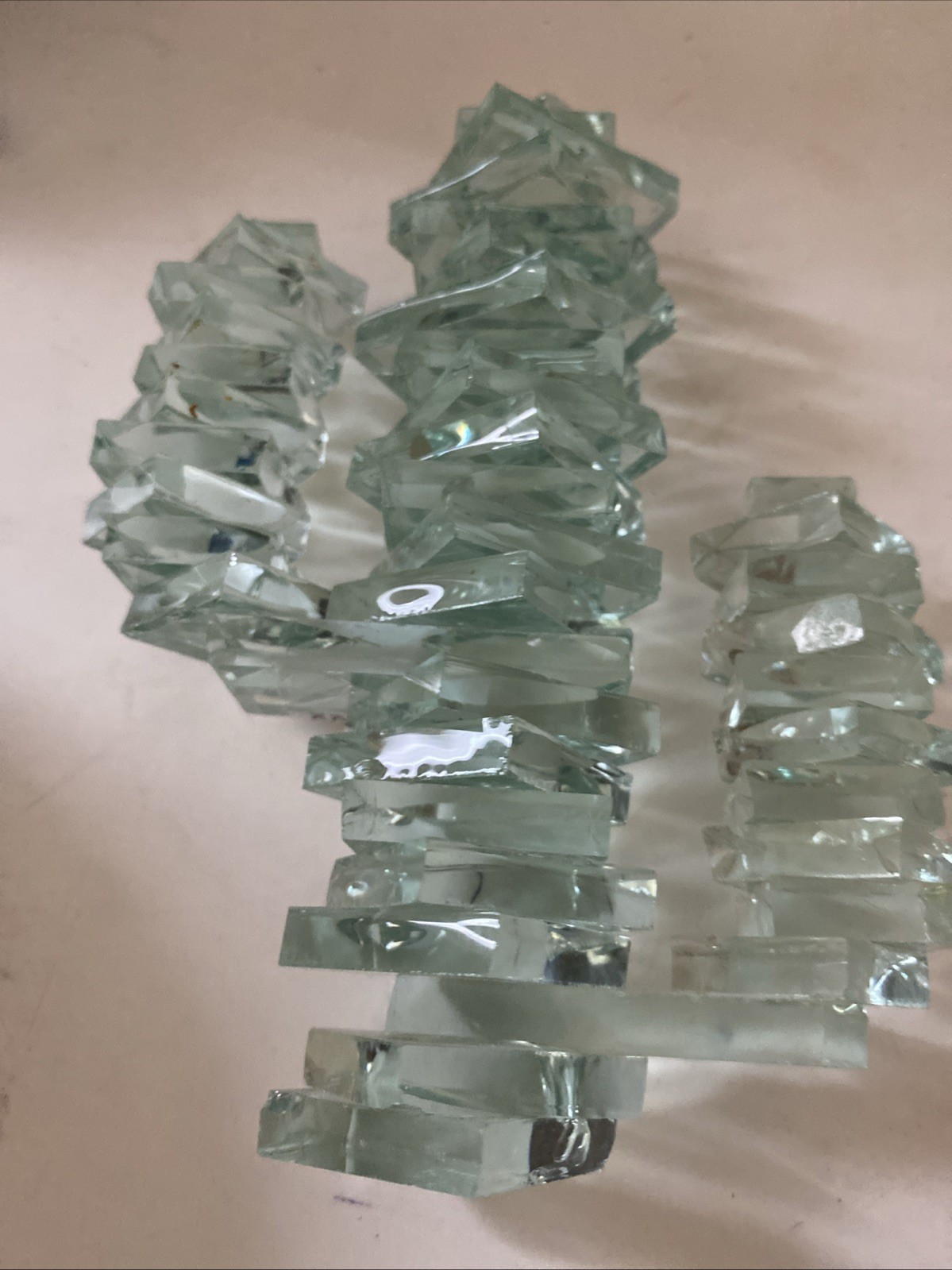 Cactus stacked art glass statue figurine art decor pale green 5”