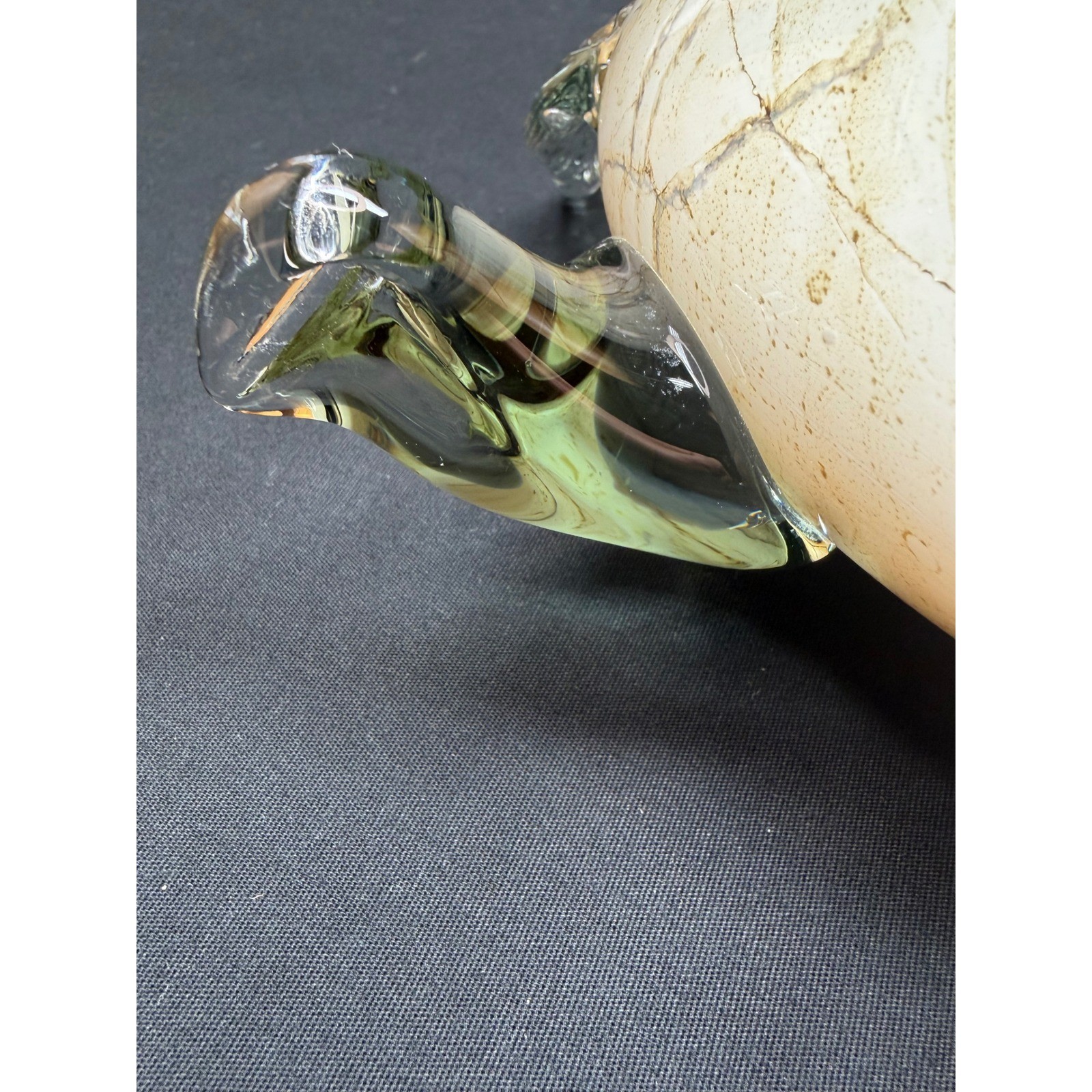 Jozefina Krosno Poland hand-blown art glass sea turtle sculpture, beige shell