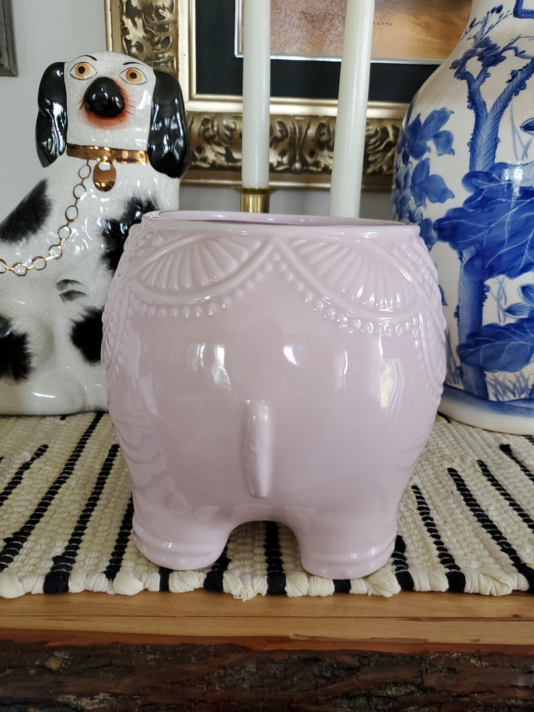 Ceramic Pink Elephant Planter Container Utensils Crock