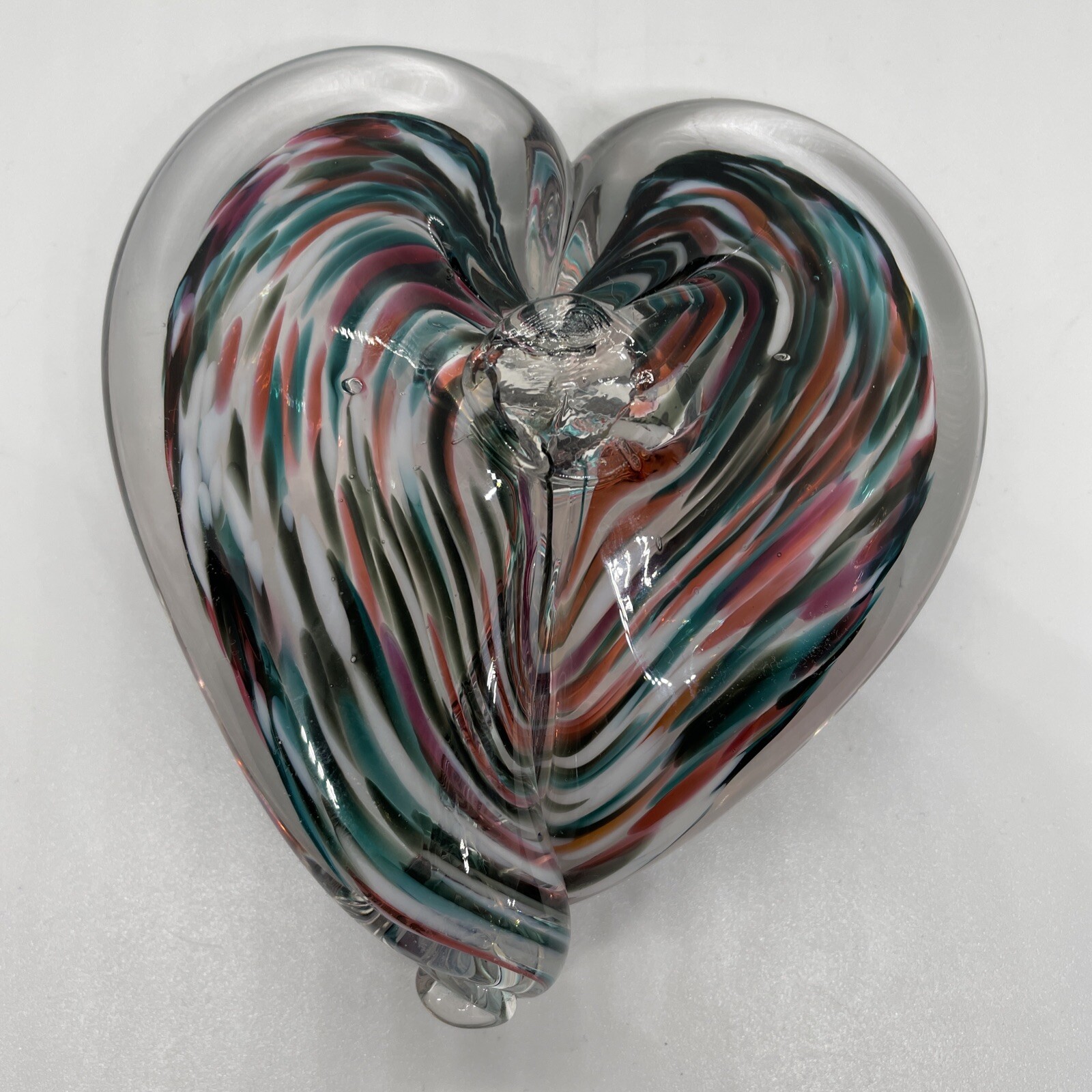 Unity In Glass Hand Blown Glass Heart Red White And Blue 4” Wide 4.25” Tall
