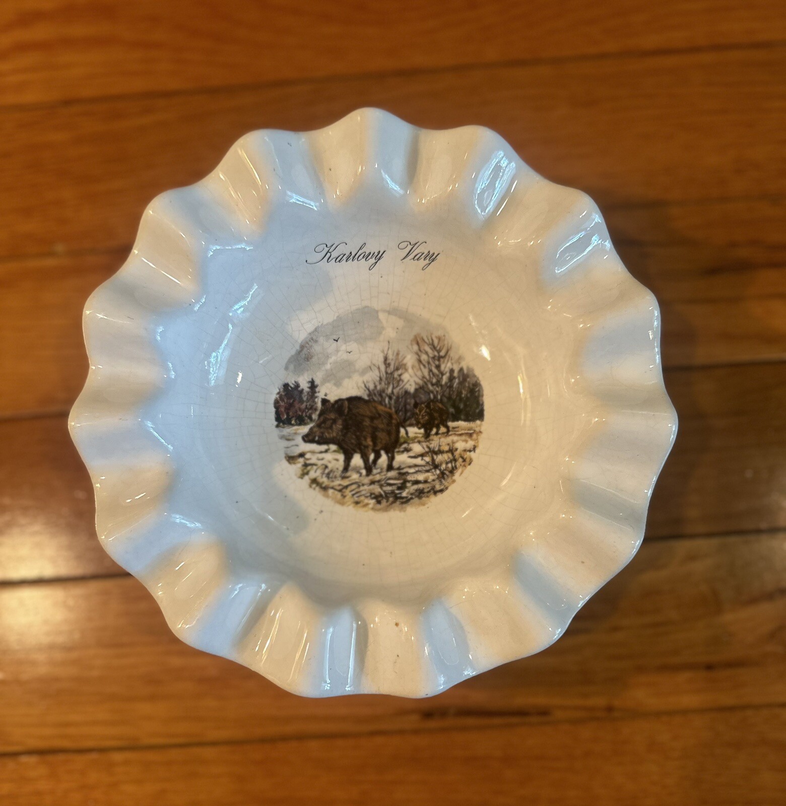 Vintage Karlovy Vary Porcelain Ashtray Trinket Dish Wild Boar Czechoslovakia